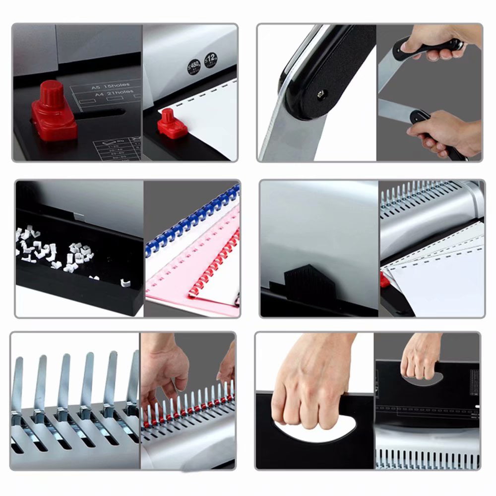 21 Hole 450 Sheets Handle Manual Comb Binding Machine Paper Punch Binder Office