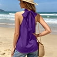thumbnail image 5 of Gamivast Halter Neck Tank Tops for Women Sleeveless Mock Turtleneck Blouses Casual Summer Pleated Tunic Shirts Elegant Dressy Work Office Wear Purple XXL, 5 of 8