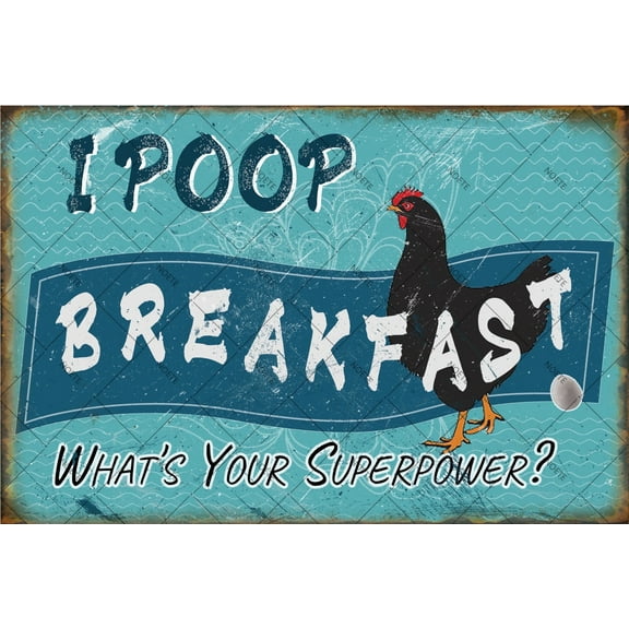 Noete Funny Chicken Coop Sign "I Poop Breakfast, What’s Your Superpower?" 12x16 Inch Aluminum Metal Sign for Farm, Garden & Outdoor Decor