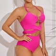 thumbnail image 6 of Jacenvly Women Tankini Set Two Piece Fashion Sleeveless Swimsuit Solid Halter Neck Surfing Swimwear Lightweight Women'S Casual Bikini Swimsuit Pink, 6 of 7