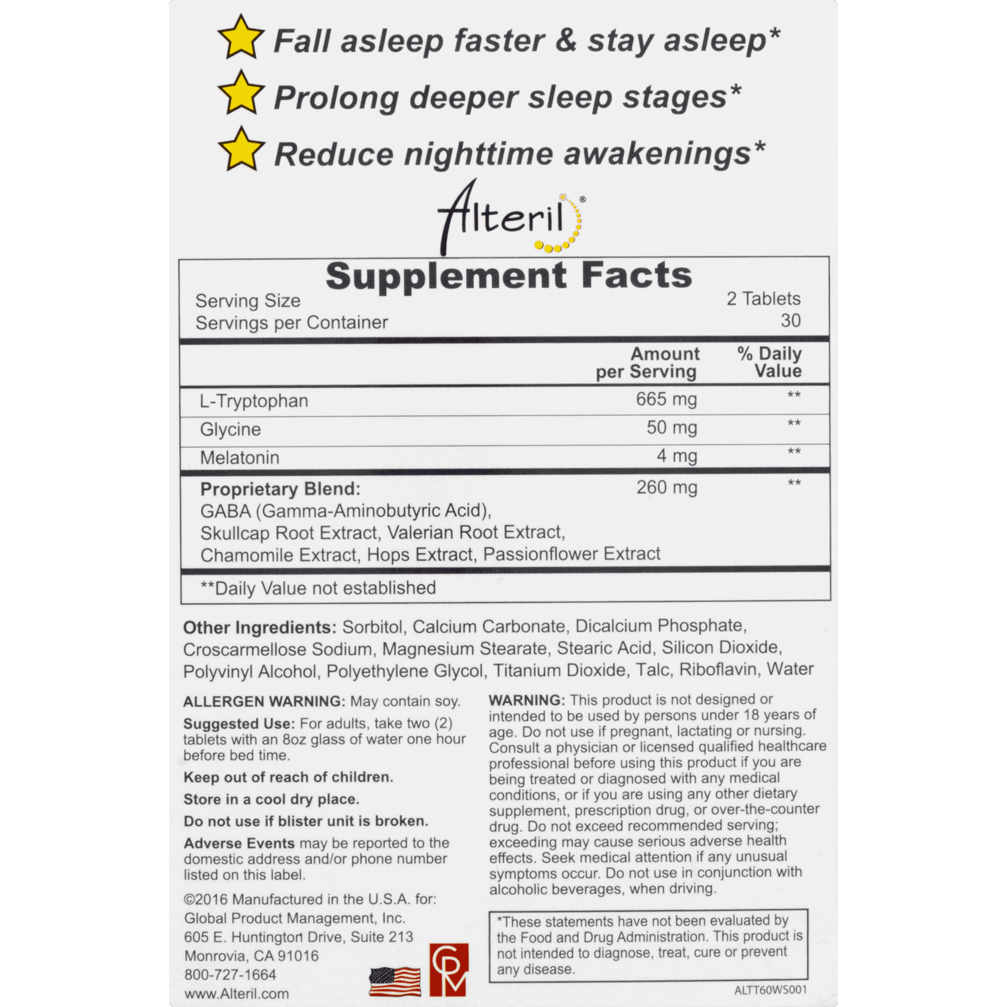 Alteril All Natural Sleep Aid 30 Tablets (Pack of 2)