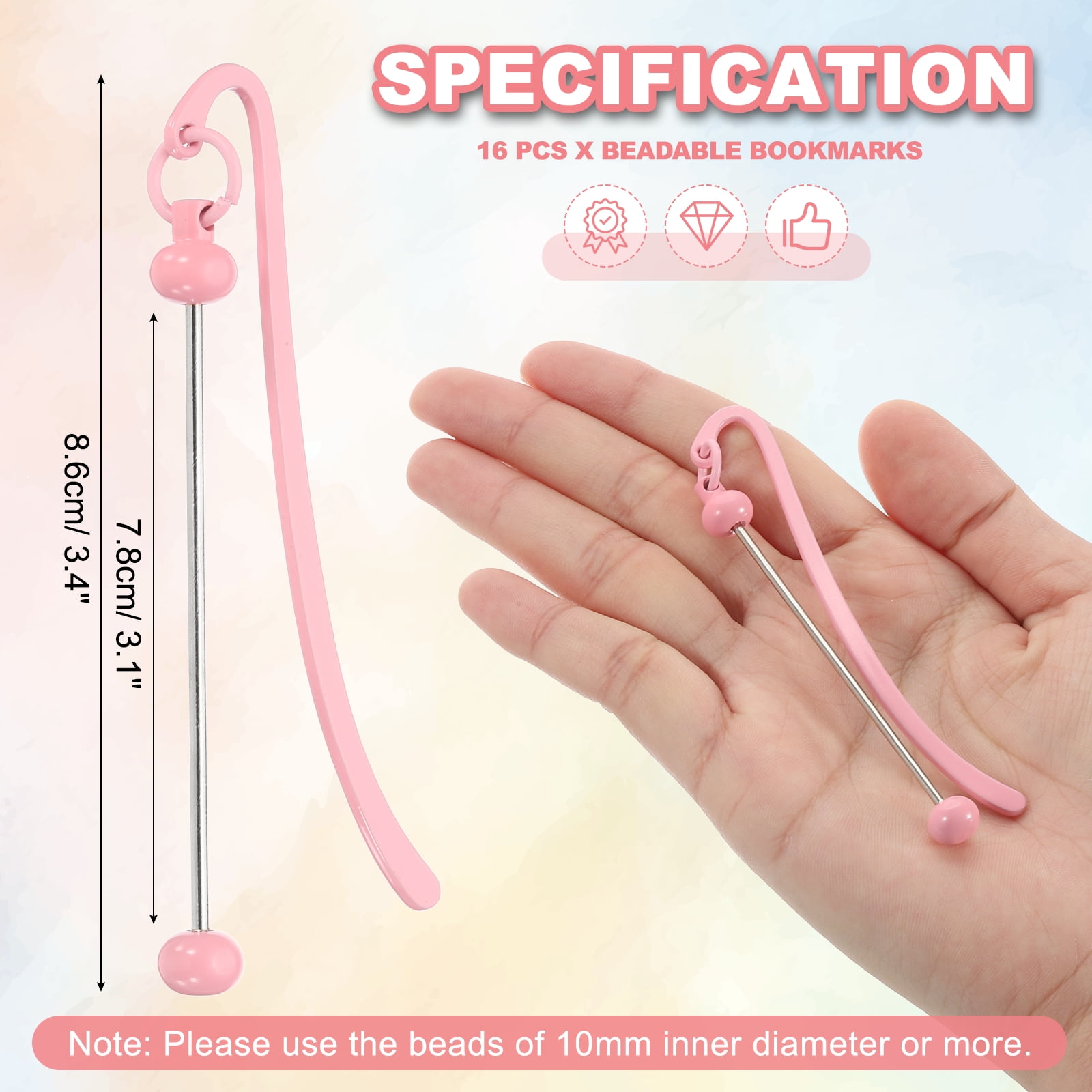 Uxcell 16 Pcs Beadable Bookmarks, DIY Metal Blank Bar Bookmark Bead Craft Jewelry Pendant Charm Book Mark for Gift Teacher Office Supplies Home Crafts, Light Pink