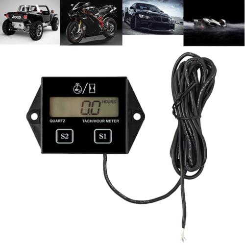 ESYNIC Digital RPM Tach Hour Meter Tachometer Gauge Spark Plug for Motorcycle 2/4 Strok 