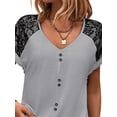 thumbnail image 4 of DYMADE Women Minimalist Lace Summer Tops Short Sleeve V-Neck T-Shirts, 4 of 4