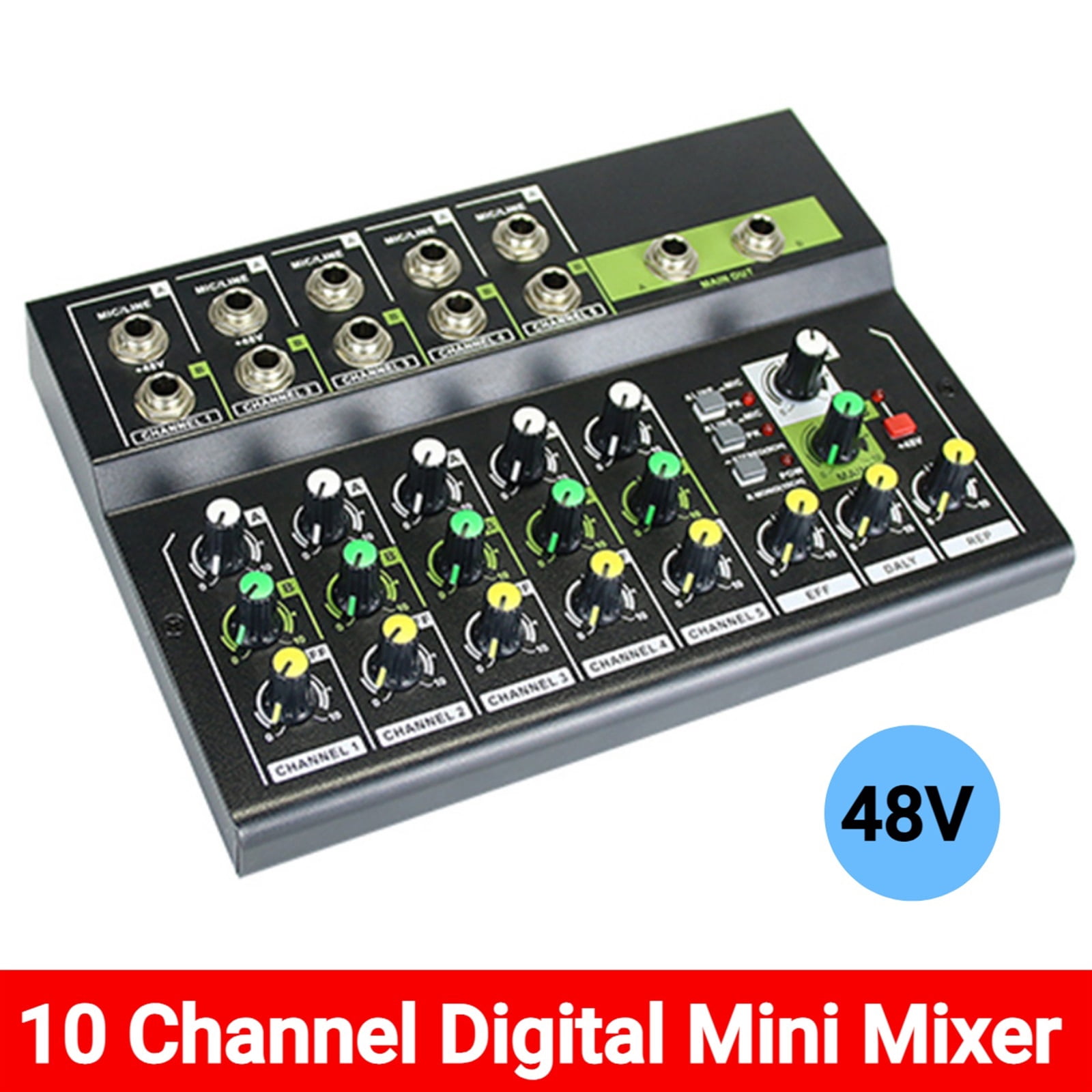 Professional 10 Channel Digital Mini Audio Mixer Stereo Mic/Line Mini Mixer 48V Volume Control for Recording DJ Live Broadcast ,Precision Control