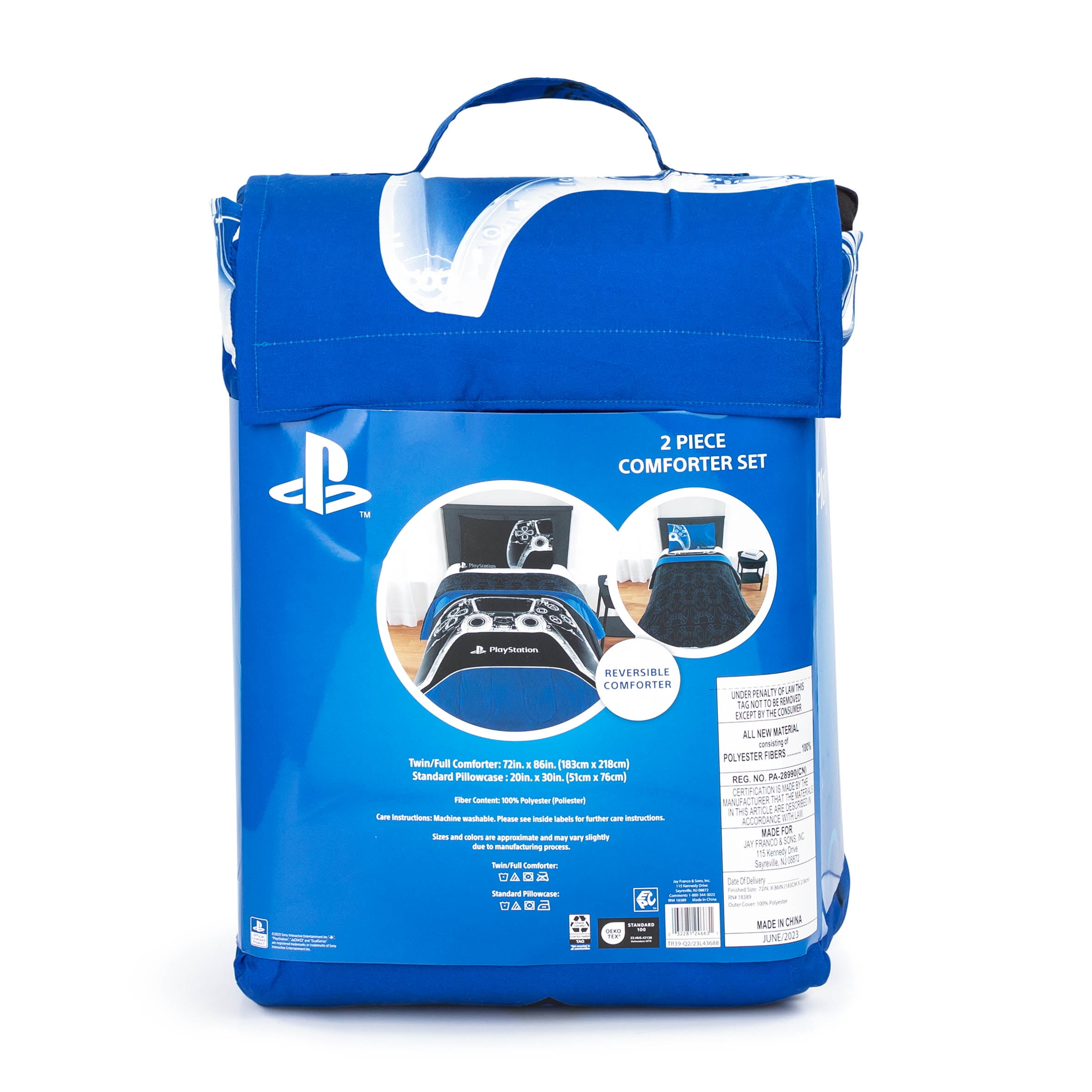 PlayStation X-Ray Kids 2 Piece Blue Reversible Comforter and Pillowcase Set, Twin/Full