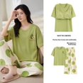 thumbnail image 3 of Conjunto de pijama de primavera y otoño para mujer, con almohadillas para el pecho, mangas cortas, corte holgado, ropa de casa fina, adecuada para uso exterior, 3 of 5