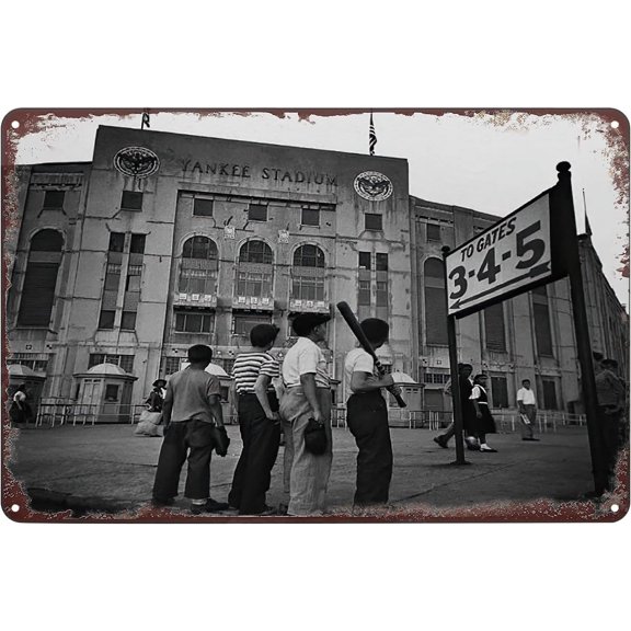 Yankee Stadium Boys New York 1950 Era Baseball Nostalgia Poster Vintage Metal Tin Sign Wall Art Plaque Decor for Home Bar Pub Club Cafe 8x12 inch