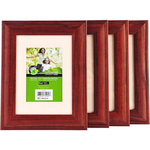 Pinnacle 5" x 7" Wood Frame Matted to 3.5" x 5" or 4" x 6", Set of 4, Walnut Finish