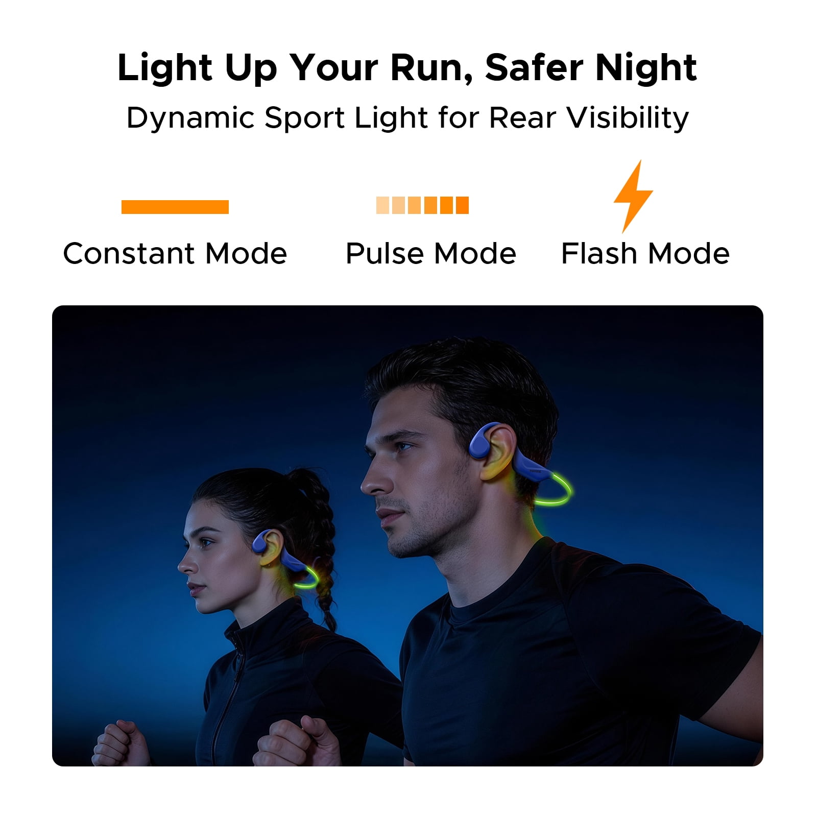 DOOGEE Bone Conduction Headphones, Running Headphones, Open-Ear Headphones, Sports with Safety LED Light, IP66 Waterproof, Bluetooth 6.0, 10H Playtime & Adjustable Band for Night Running