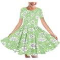 thumbnail image 1 of RXIRUCGD 2025 Summer Clothes for Kids Girl's Flower Print Short Sleeve Stretchy Dress Summer Sleeve Round Neck Dress Dance Skirt for Kids, 1 of 4