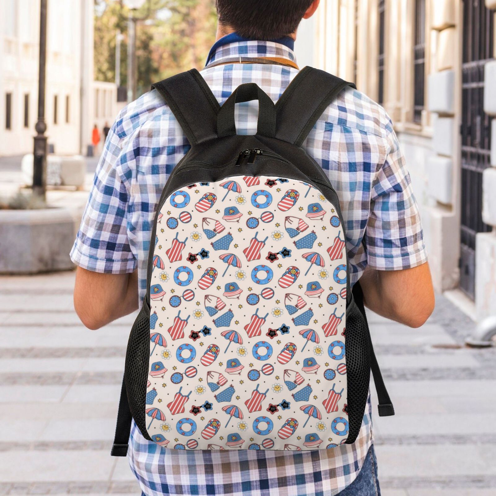Xecao 4th Of July1 Print School Backpack with Laptop Compartment Small Travel Laptop Backpack for Women Men Waterproof College Backpack Simple School Bag