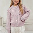 thumbnail image 2 of NORO ARK Girls Cardigan (1-9 Years) Ruffled Lace Trim Acrylic Sweater Hot Pink Size 4T, 2 of 7