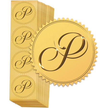 100pcs P Gold Foil Stickers Letter Envelope Seal Stickers P Pattern Embossed Foil Certificate Seals Gold Wedding Scrapbook Stickers Gold Stickers for Envelopes 2''