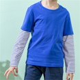 thumbnail image 5 of Ruyang Youth Cotton Soft Shirt Striped Sleeve Long Crew Neck Tops Clothes Baby Kids Unisex Lightweight Comfy Pullover Shirt, 5 of 5