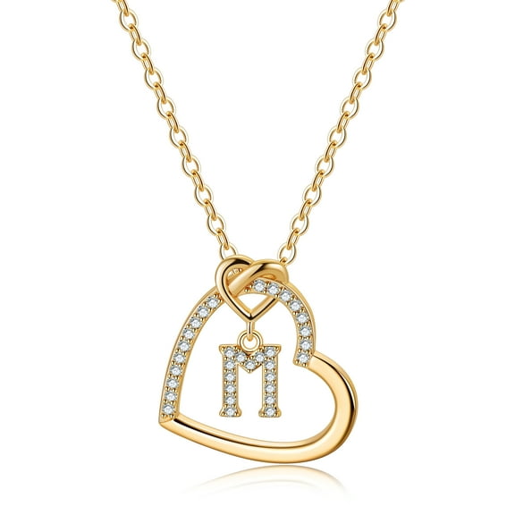 TINGN 14K Gold Plated CZ Initial Pendant Necklaces for Women Dainty Heart Letter A-Z Jewelry Birthday Gifts for Women
