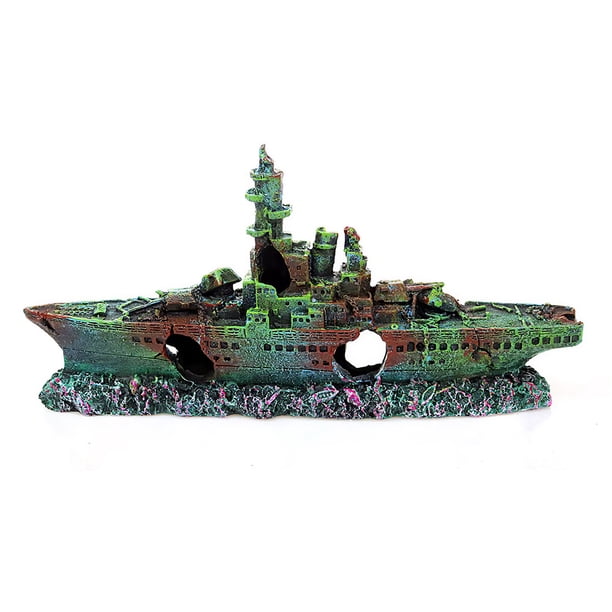 Barco De Guerra De La Marina Dañado De Resina, Barco Pequeño, Acorazado, Naufragio, Pecera, Ornamento De Paisaje, Cueva, Decoración De Acuario Monstrate EL011415-00