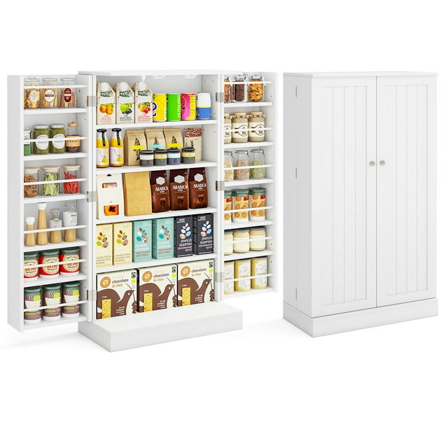 Gymax Armoire de Garde-Manger de 41 Po de Hauteur Armoire de Rangement de Cuisine avec Portes et Tablettes Ajustables