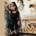 thumbnail image 4 of Girls Gothic V-Neck Sleeveless Tutu Dress with Mesh Cape Sleeves and Belt for Halloween Party 4-12 Years, 4 of 7