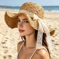 thumbnail image 2 of Straw Sun Hats for Women Wide Brim Hat with Bow Beach Sun Hat, 2 of 7