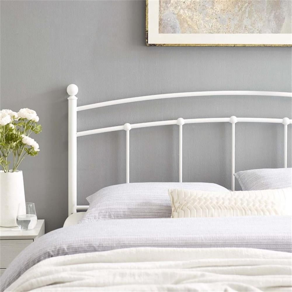 Pemberly Row Modern Farmhouse Twin Metal Spindle Headboard in White