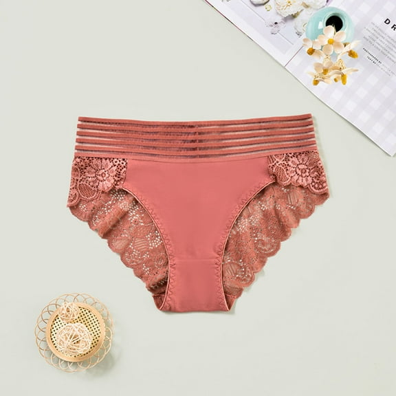 Large Size Women's Sheer Lace Panties Low Waist Patchwork Briefs Breathable Underwear Cotton Panties for Women Brown M