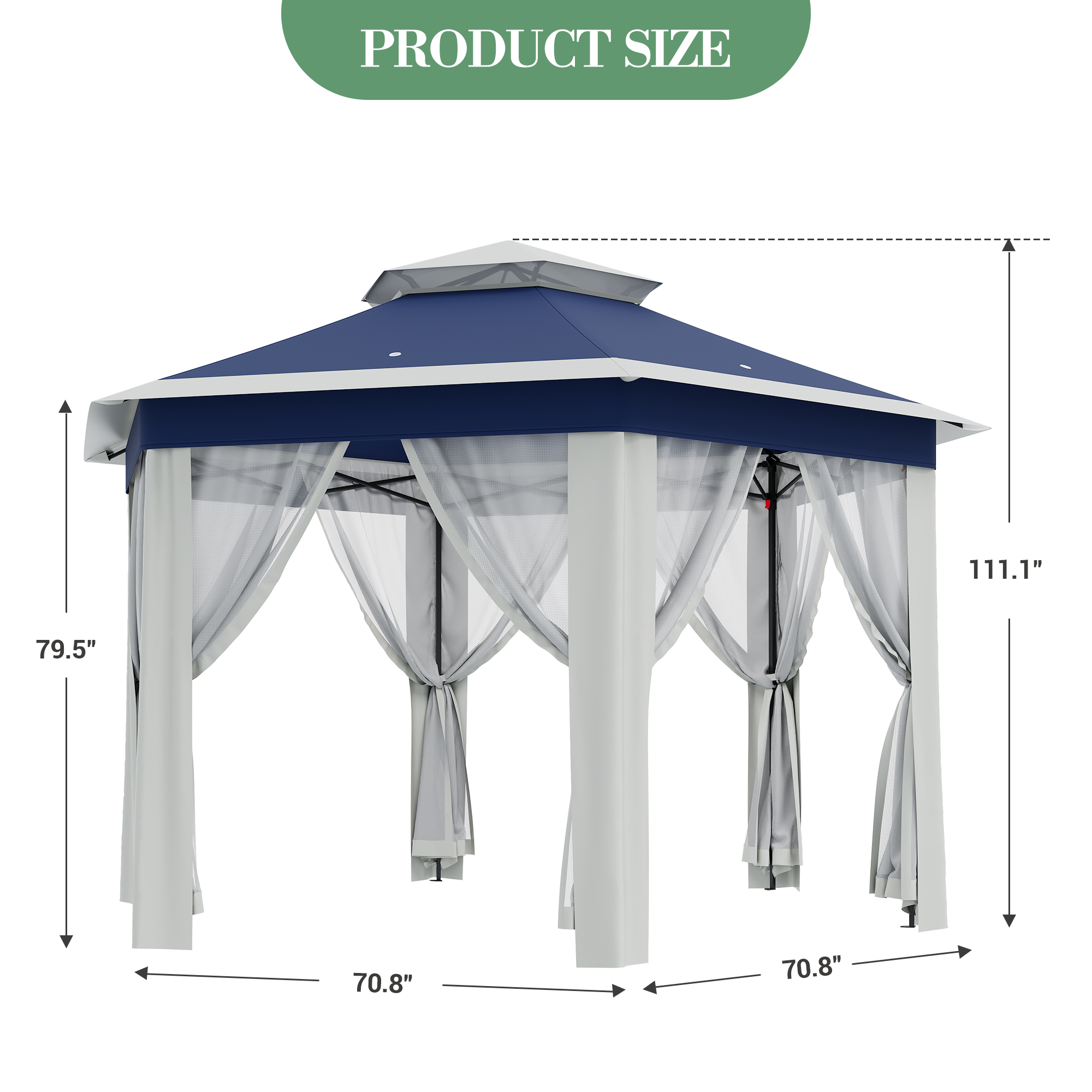 COZONY Hexagonal Pop-Up Gazebo with Mosquito Net & Vented Roof, Adjustable Height Sun Shelter for Patio, Garden, Backyard, Blue