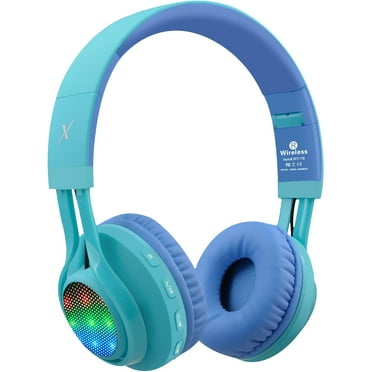 Riwbox WT-7S Kids Bluetooth Headphones, LED Light Up Wireless Foldable Stereo Headset with Microphone and Volume Control for PC/Tablet/TV/Travel (Blue)