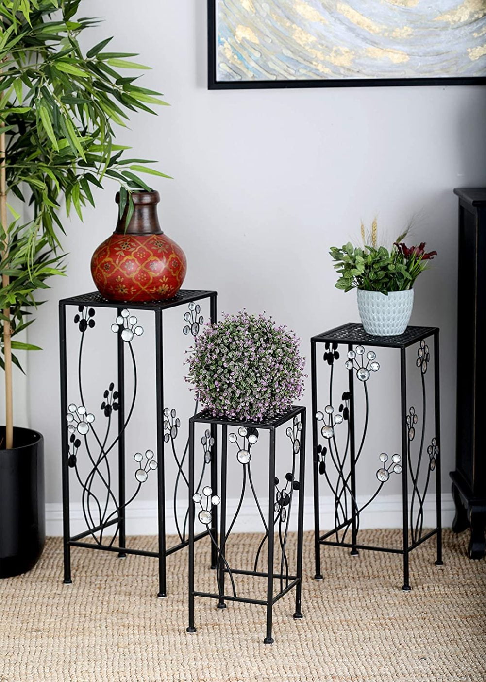 "MilcTabe 63344 3Piece Metal Outdoor Plant Stand Set, Square