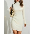 thumbnail image 2 of Liacowi Women Dress, Long Sleeve High Neck Solid Color Casual Party Club Street Spring Short / Long Dress, 2 of 9