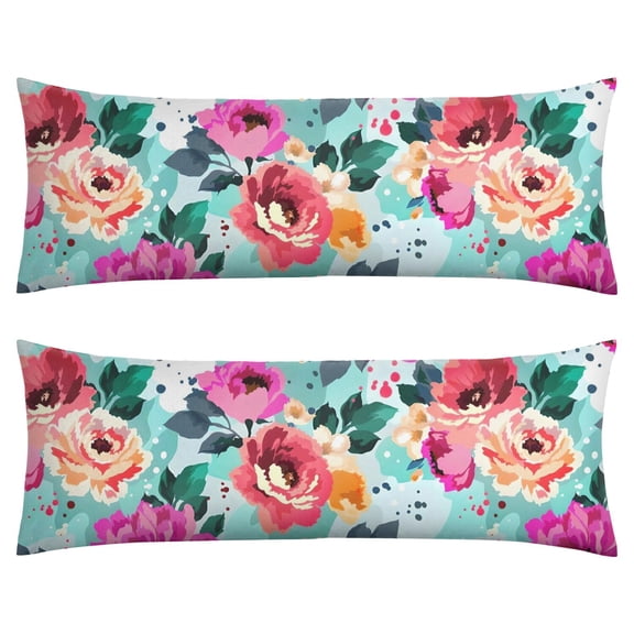 Botanical Garden Print Body Pillow Cover 20x54 - Tropical Flower Leaves Long Pillow Case with Zipper - Soft Breathable Maternity Pillowcase - Full Body Pillow Protector - Bed Pillow Cover