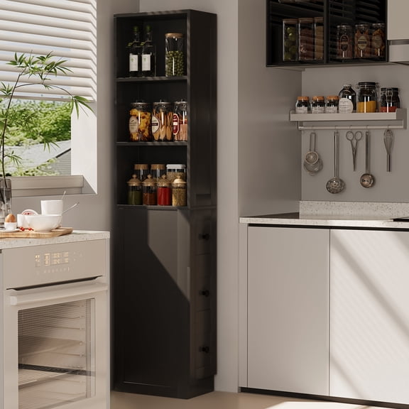 LAUSAINT HOME Tall Narrow Storage Cabinet, Anti-Tipping Floor Cabinet with 2 Adjustable Shelves & 3-Level Drawers for Small Space, Bathroom, Kitchen, Black