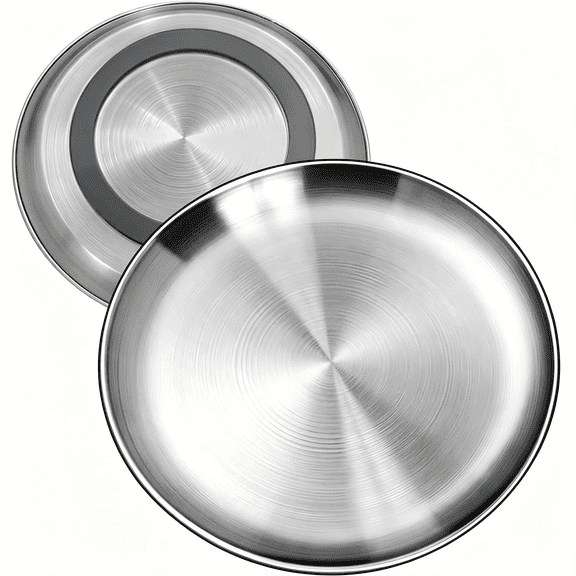 NORIZF 2-Pack Stainless Steel Basic Cat Bowls,Whisker-Friendly Thickened 6.7"Shallow Food Plates Adhesive Non-Slip Fixed Base,For Home/Outdoor Use with All Foods for Cats,Kittens&Small Pets