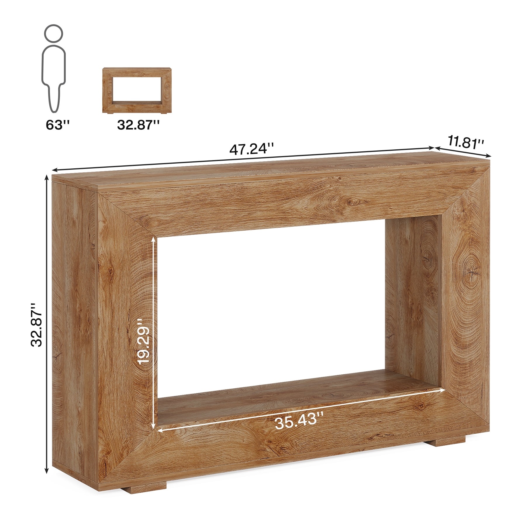 Finmind 47" Farmhouse Console Table, Industrial Entryway Console Table with Storage, Wood Accent Table for Hallway, Living Room, Entrance