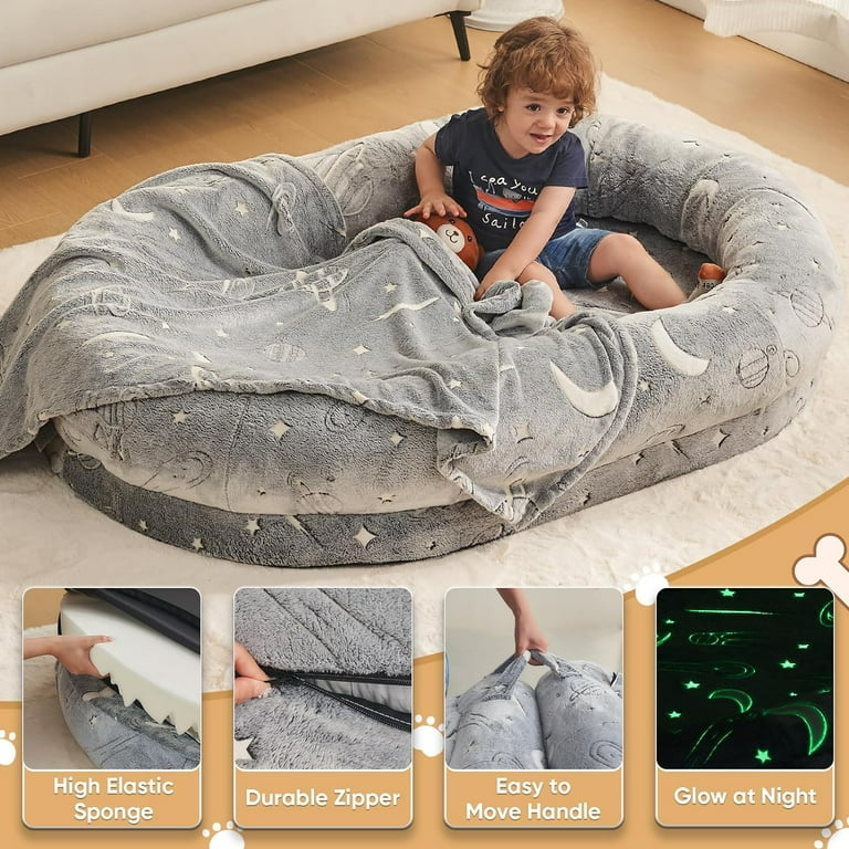 yescool Human Dog Bed 57 x37.4 x10 Fits You and Pets Doze Off Human Size Dog Bed for People Kids Removable Giant Bean Bag Bed with Blanket Washable Fur Cover