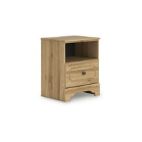 Signature Design by Ashley Bestmere One Drawer Nightstand - Warm Brown Oak Grain Finish, USB-A & USB-C Charging, Open Shelf Storage