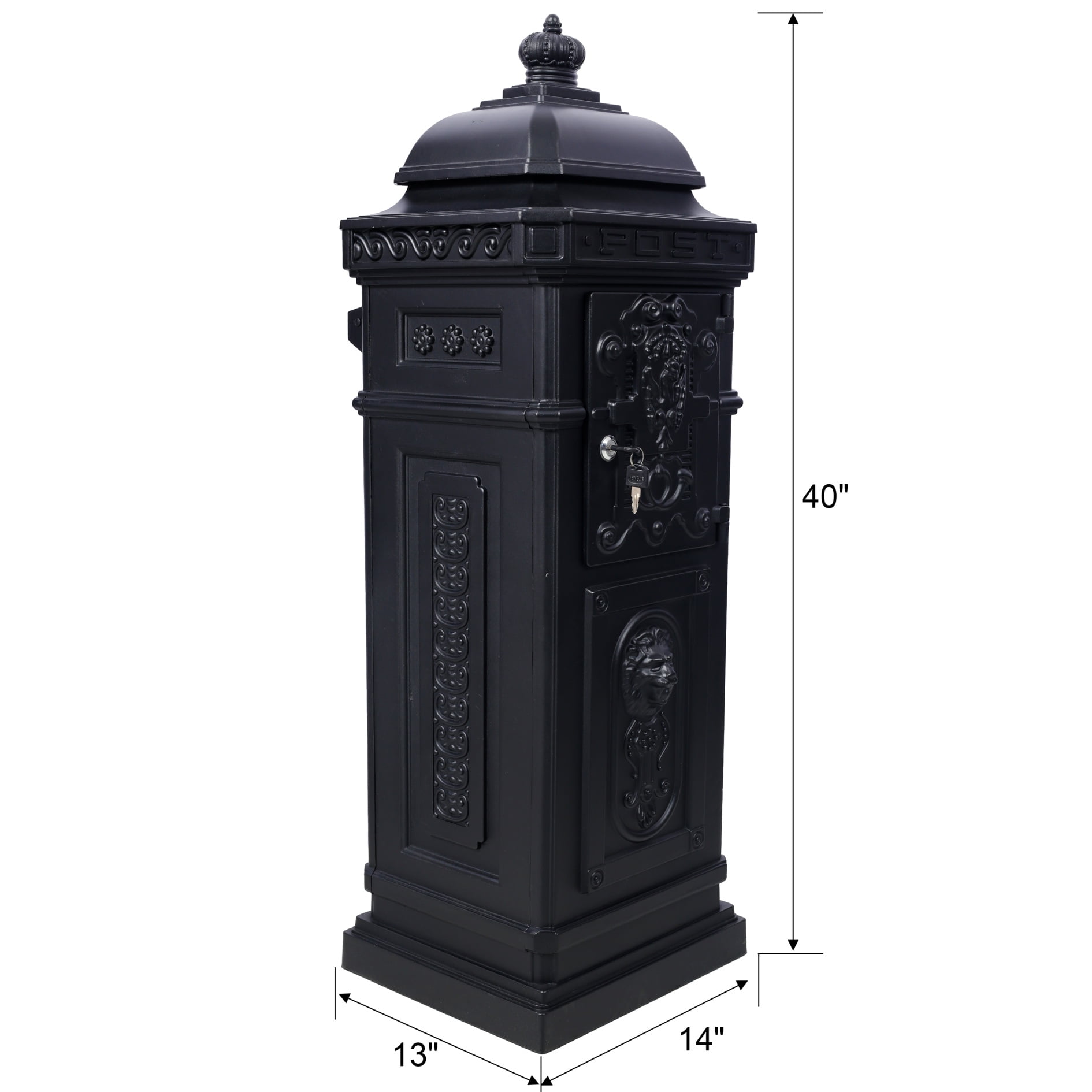 Large Capacity Outdoor Mailbox, Rainproof Floorstanding Letter Box Statue for Garden, Residential Use, Black