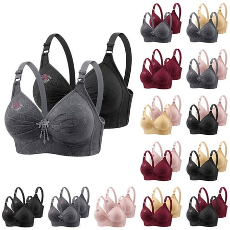 Jinhomg Plus Size Bras for Women 2 Pack Lightly Padded Minimizer Bra with Rhinestone Wireless Full Coverage Comfort Brassiere Flash Deals of The Day Black XXL