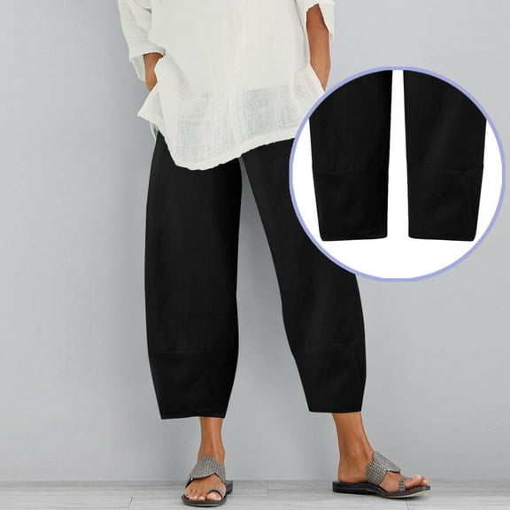 Hauaitttt Womens Daily Casual Solid Color Side Pockets Elastic Waist Pants Long Trousers Extra Long Dress Pants for Women Womens plus Size Casual Pants with Pockets Pants Women Casual Figure