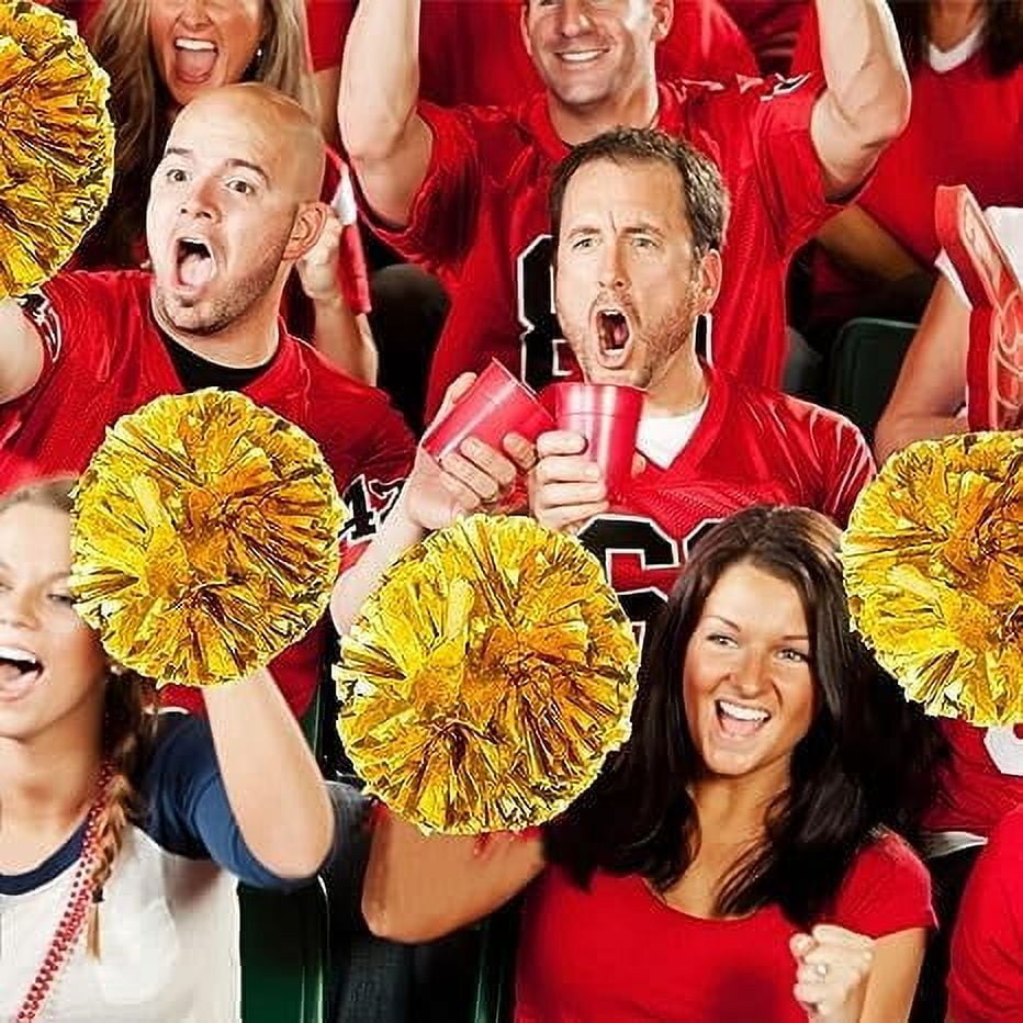 Metallic Cheerleading Pom Poms, 4Pcs Cheerleaders Cheer Pom Poms with Baton Handle, Cheering Squad Hand Flower