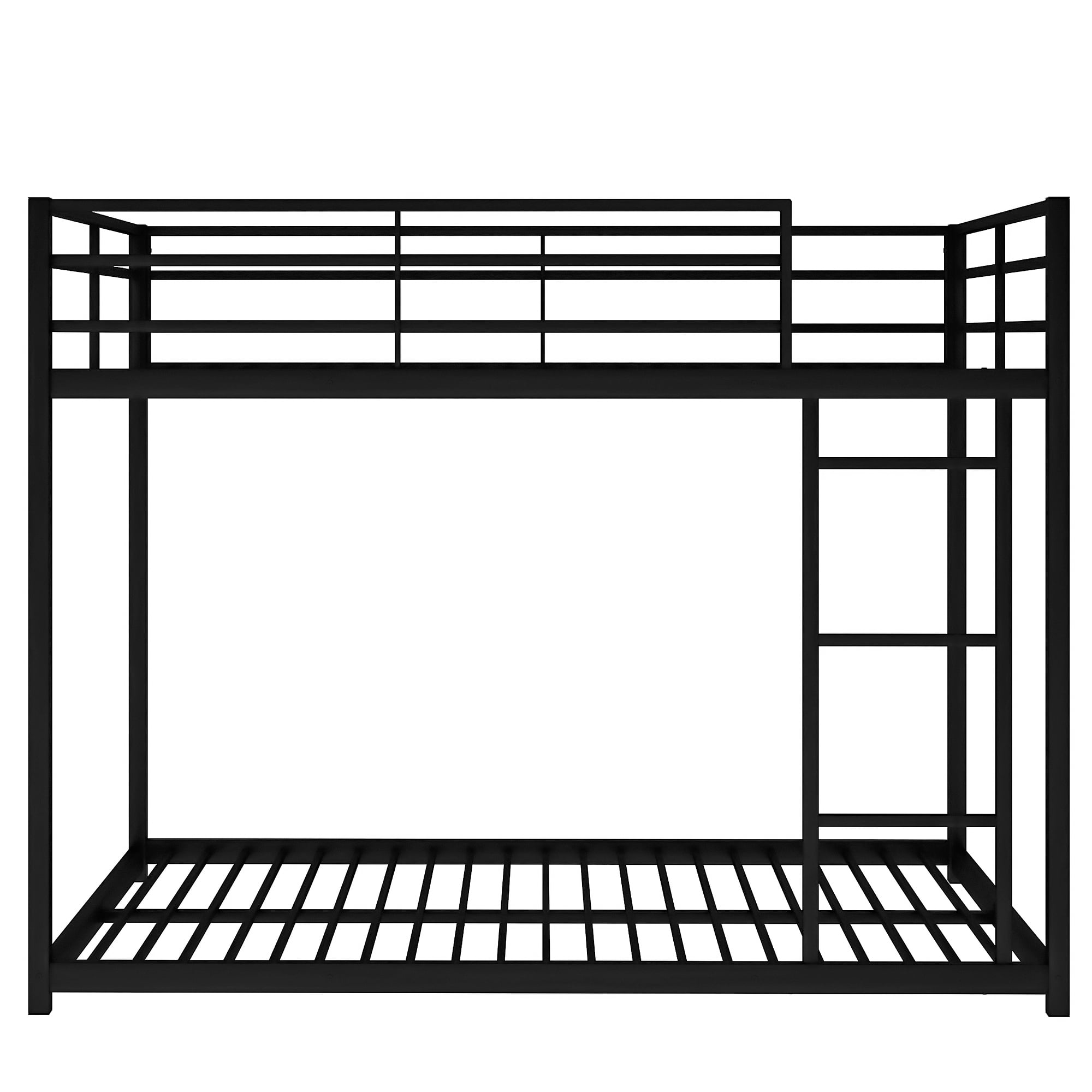 Leumius Full Over Full Low Bunk Bed for Kids Teens Adults,Metal Low Bunk Bed with Ladder and Safety Guardrails,Weight Capacity 350lb,Black