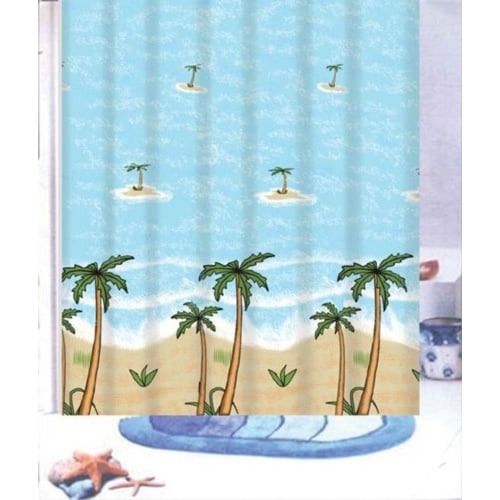 paradis de lart Tropical Sand Beach Palm Tree for Home Underwater Sea Turtle Fabric Shower Curtain Bathroom Sets with Hooks 72 X 72 Inches,with Hooks Set