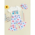 thumbnail image 3 of Jxzom Newborn Baby Girl My First 4th Of July Outfit 3 6 12 18 Months Short Sleeve Romper Romper Shirt Top Flare Pants Headband Set, 3 of 8