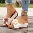 thumbnail image 4 of Xdegoge Sandals for Women Summer Wedge Slides Open Toe Flower Decor Contrast Stitching Platform Mules Casual Beach Walking Shoes Lightweight Non Slip Sole Ladies Footwear, 4 of 9