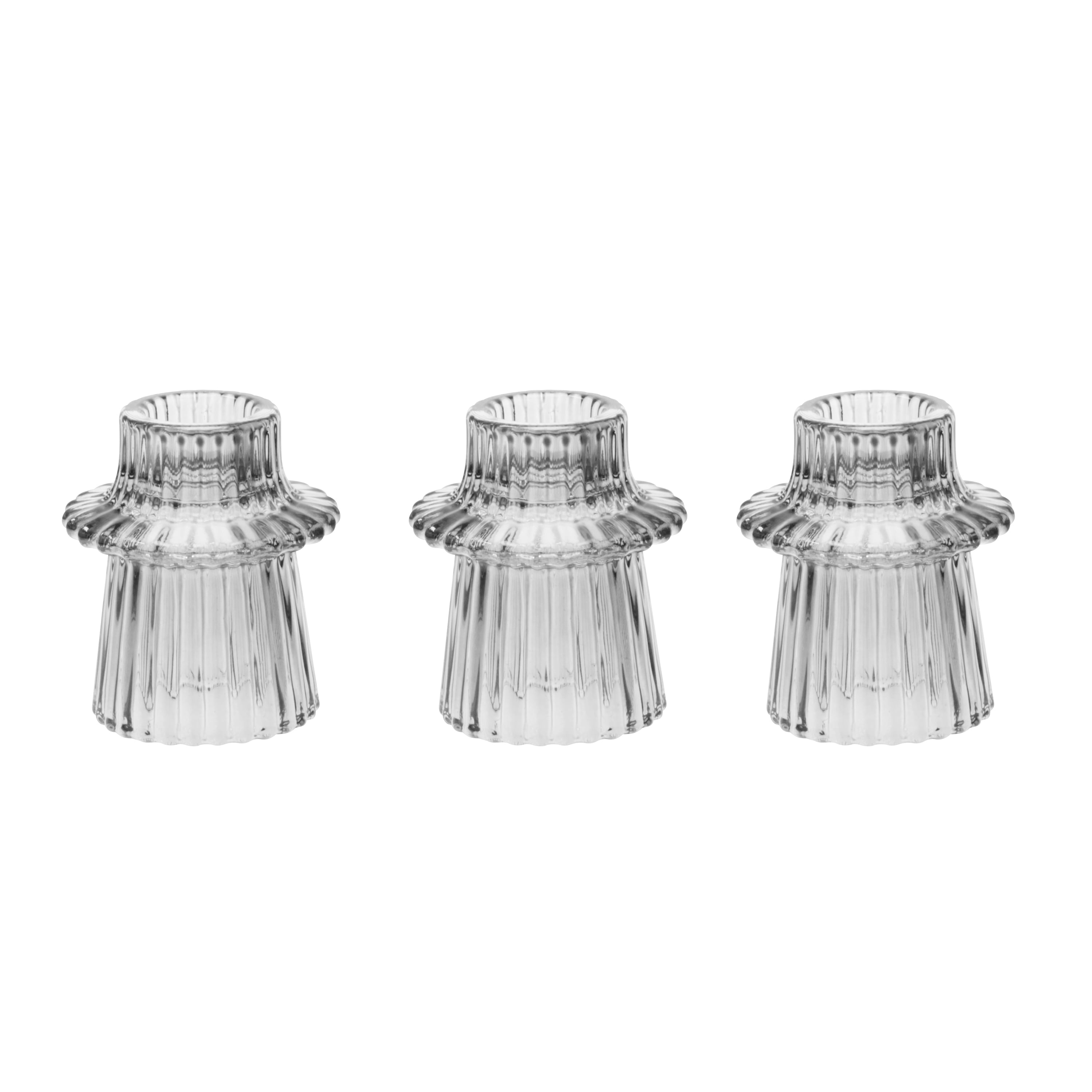 (2 pack) Mainstays Decorative Clear Glass Ribbed Taper Tealight Candleholder, Set of 3, 3"