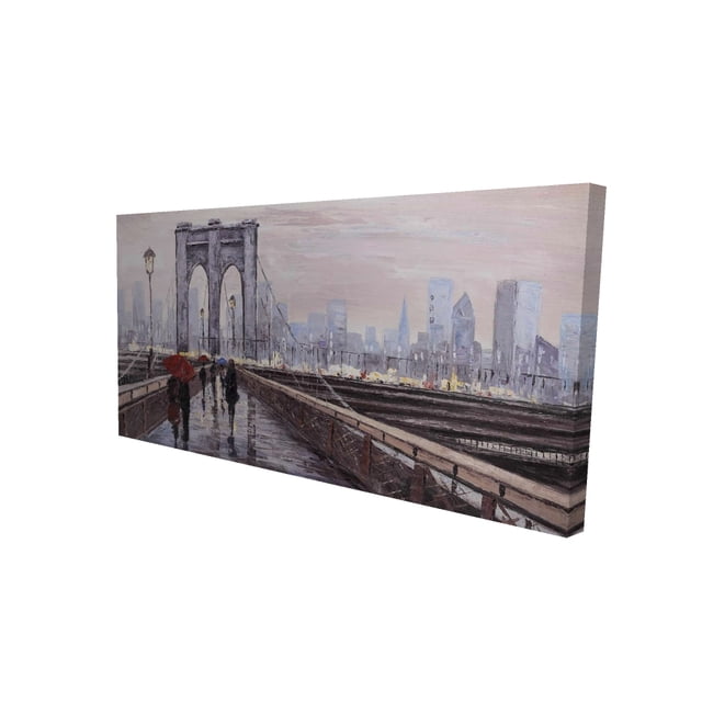 Pont de Brooklyn avec Passantsby - Toile 24"x48 Pouces - Impression à la Demande
