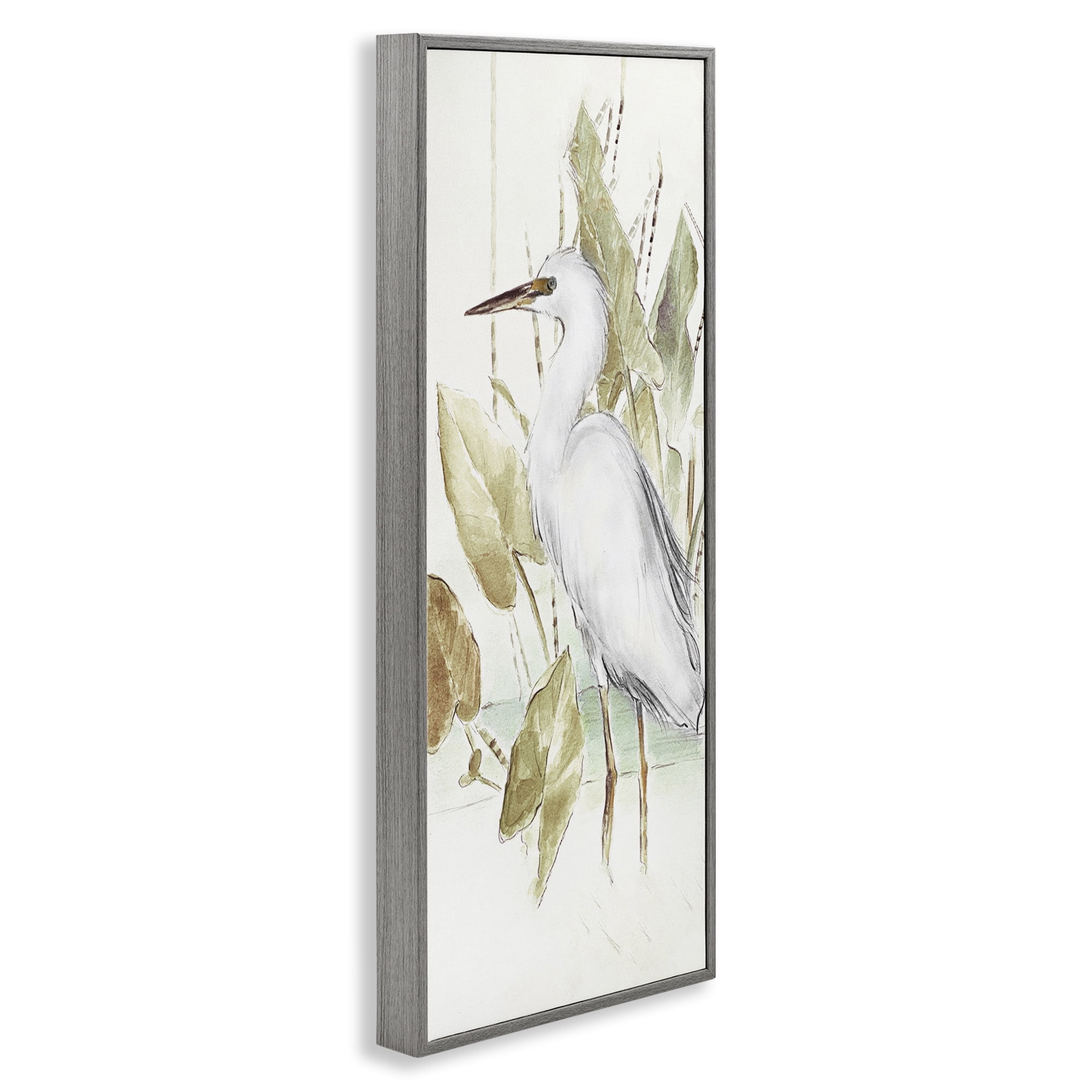 Stupell Industries Egret in Lake Drawing Animals & Insects Drawing Gray Framed Art Print Wall Art, 13 x 30