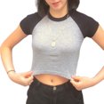 thumbnail image 2 of Douhoow Womens Crop Top Summer T-Shirt Patchwork Round Neck Short Sleeve Top, 2 of 7
