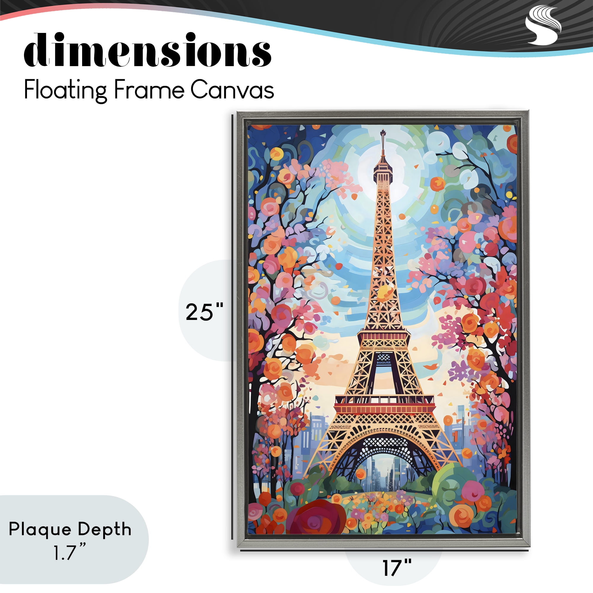 Stupell Industries Eiffel Tower Nighttime Bloom Gray Framed Floater Canvas Wall Art, design by Creative Studio