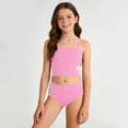 thumbnail image 2 of Xijirk Girls Swimsuit,Girls Two Piece Swimwear Cute Solid Tankini Set with Side Flower Design Strappy Top and Comfortable Brief Bottoms for Beach or Pool,Kids Swimsuits,Z01 Pink,13-14 Years, 2 of 6